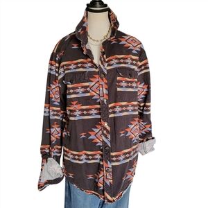 RSQ Aztec Pattern Snap Up Long Sleeve Shirt - Multicolor Size Mens L